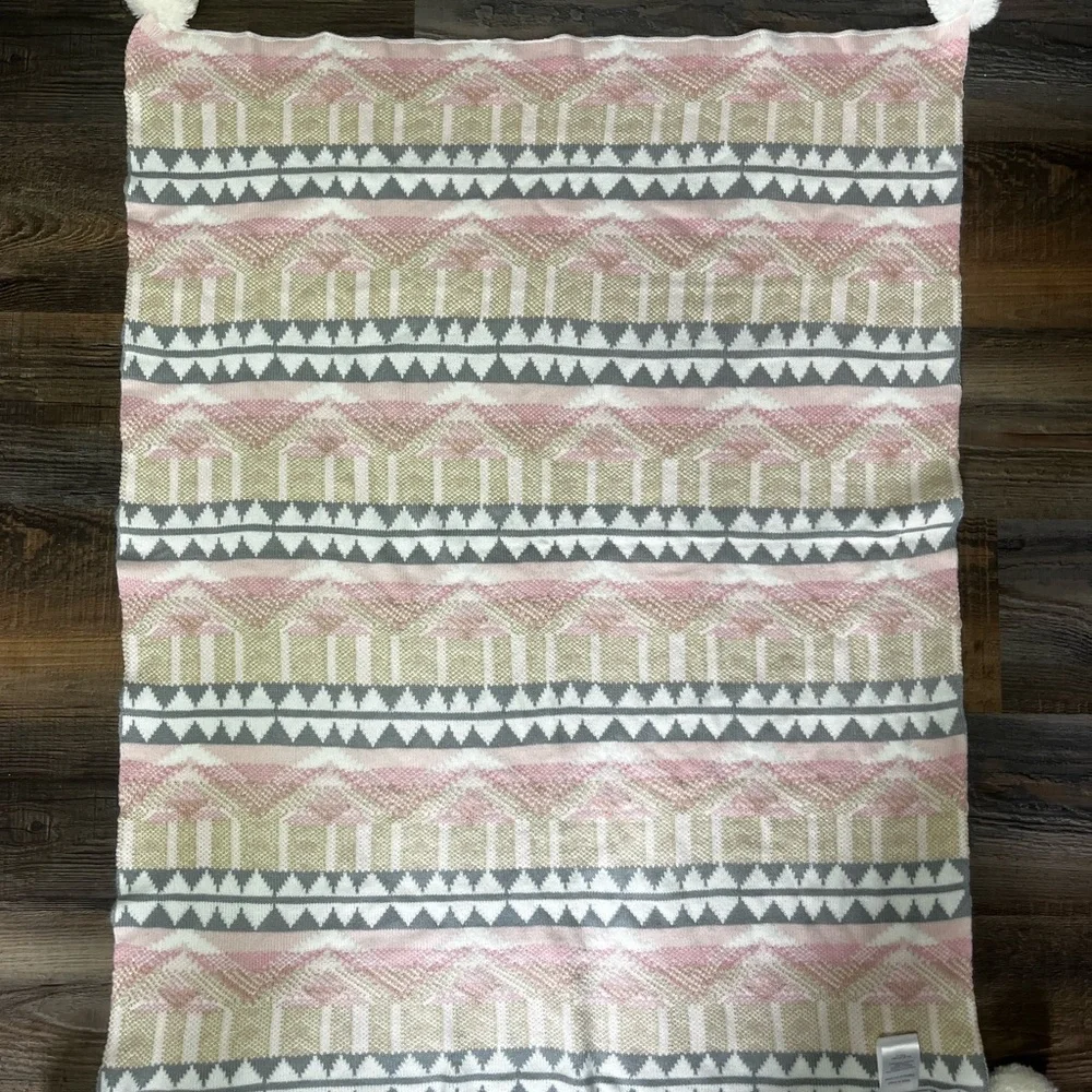 Emily & Meritt Pottery Barn Kids‎ Baby Blanket *40”x 30” Pom Poms Pastels Gold